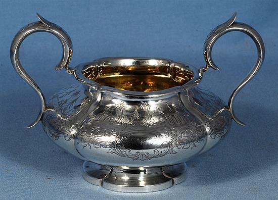 An early Victorian silver two handled sugar bowl, Width (to handles) 8”/204mm Weight 15oz/424grms